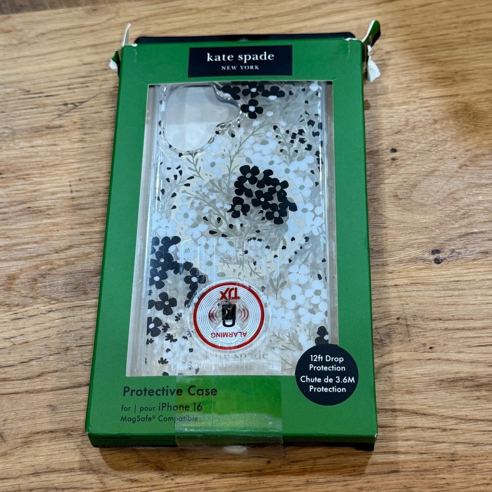 Kate Spade iPhone 16 Case MagSafe Floral Black White Rhinestone Protective Cover